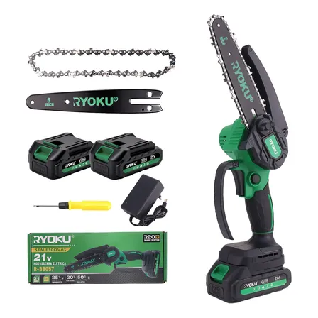 Motosserra Elétrica Brushless 6 Pol 21v 2 Baterias Ryoku Verde