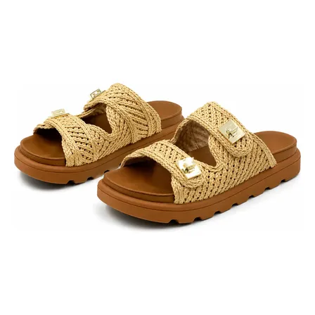 Sandália Vizzano Feminina Flat Papete Palha