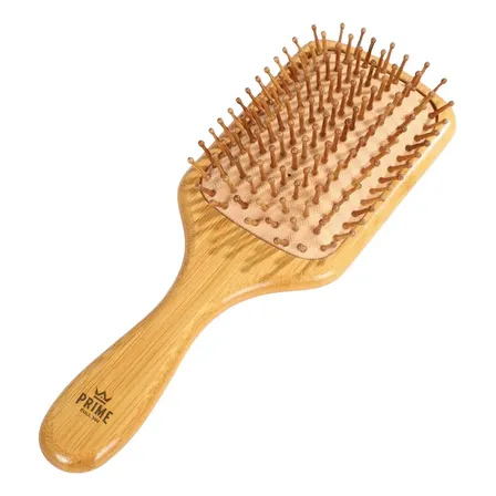 Escova Cabelo Bambu Anti Frizz Madeira Durável Resistente Nf Quadrada Antibacteriana Profissional