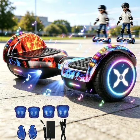 Skate Hoverboard Elétrico Led Light Com Bluetooth E Alça Gelo E Fogo