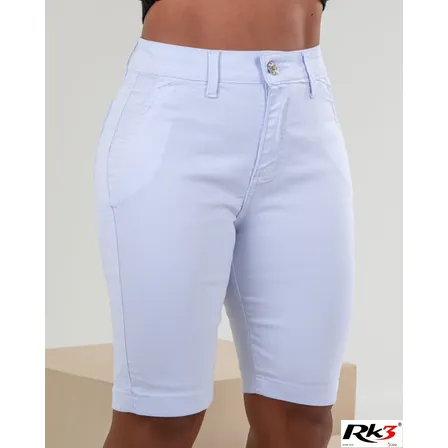 Bermuda Jeans Feminina Branca Pedal Lycra Cintura Alta Rk3