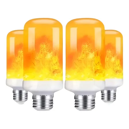 Kit com 4 lâmpadas de luz com efeito de fogo e chama para lareira artificial