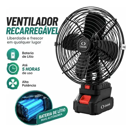 Ventilador portátil de 8 polegadas na cor preta com bateria de 21V