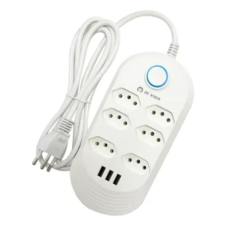 Extensão Elétrica 6 Tomadas Régua Bivolt C/ 3 Usb Cabo 2m Branco
