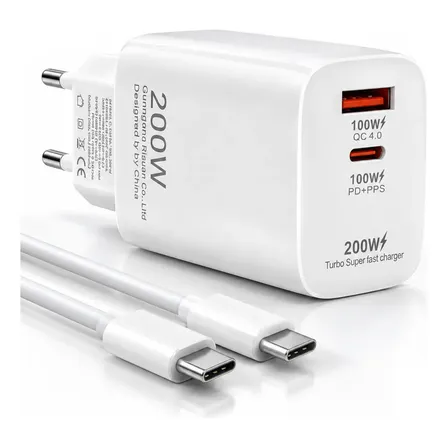 Carregador Turbo 200w Para Xiaomi Poco Usb-c Usb-a Rápido Branco
