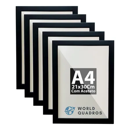 Kit 5 molduras A4 para certificado, diploma ou foto com acetato