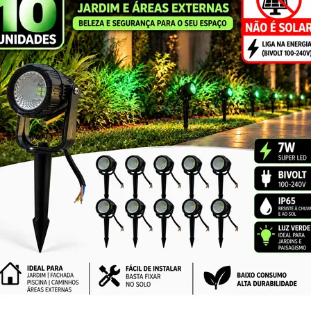Kit 10 Luminária Espeto Jardim Super Led 7w Ip65 Prova Dágua