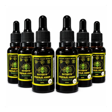 Kit 6 Própolis Verde Extrato 70% Super Tradicional Vidro Natural