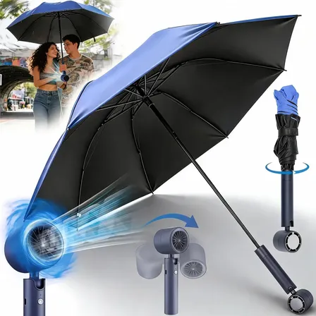 Guarda-chuva azul com mini soprador integrado
