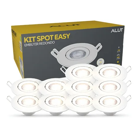 Kit 10 Spot Led Easy 7w 3000k Bivolt Embutir Redondo