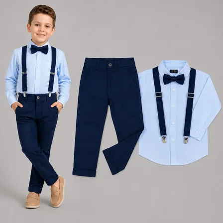 Conjunto Social Infantil Camisa Calça Suspensório Menino
