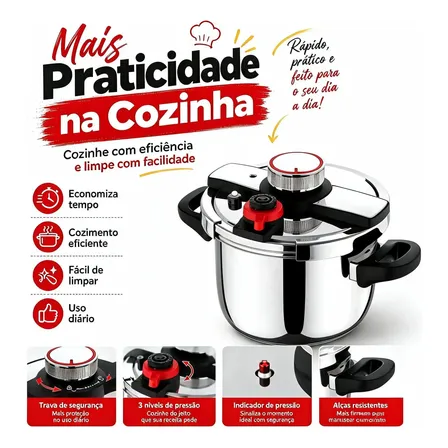 Panela de pressão de aço inoxidável de 6 litros na cor prateada