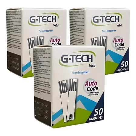 150 Tiras De Glicemia G-tech Vita Fita Para Medir Glicose Branco