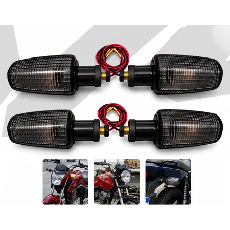 Kit 4 Pisca Seta Fumê Fan Titan 125 150 2000 a 2008 Universal Preto