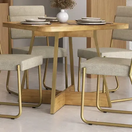Conjunto Sala De Jantar 4 Cadeiras Charlotte Carraro Dourado