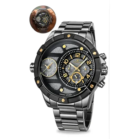 Relógio Technos Masculino Legacy Inox Cronógrafo Prova Dágua Cinza-escuro Preto
