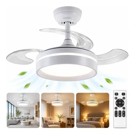 Ventilador de teto 71cm com controle remoto e pás transparentes