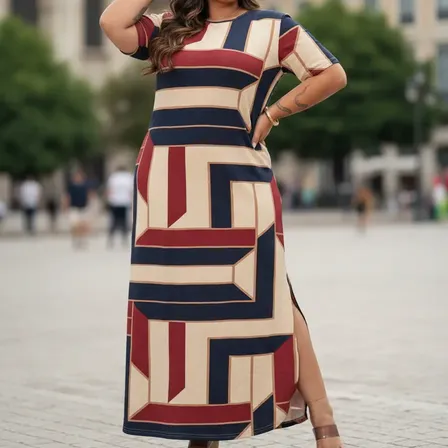 Vestido longo plus size feminino casual elegante evangélico