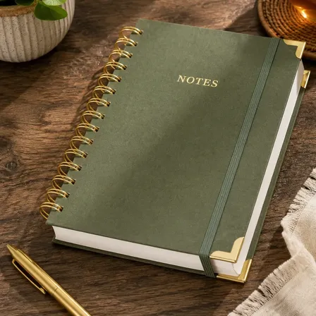 Caderno Espiral A5 Com Capa Dura Em Linho 150 Fls Listrada Verde-escuro