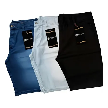 Kit 3 bermudas short jeans masculinas lisas com lycra e elastano