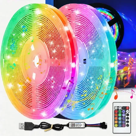 Fita LED RGB 20m com conexão USB, Bluetooth e controle remoto