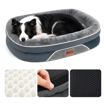 Cama pet grande ortopédica e impermeável na cor cinza-escuro