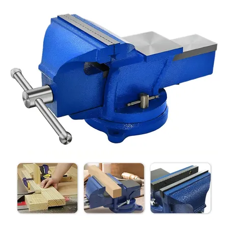Torno Morsa De Bancada 6 Pol 150mm Base Giratória C/bigorna Azul