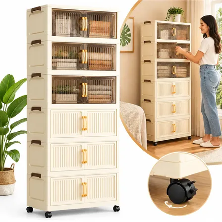 Armário Organizador Dobrável 80cm Com Rodízios Multiuso Branco Marfim-6
