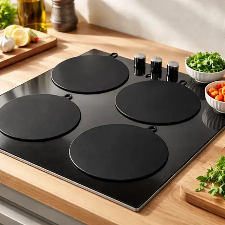 Kit De 4 Tapete Silicone Protetora P/ Fogão Indução Cozinha Preto