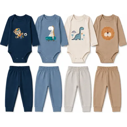 Kit 8 Peças Menino Body Manga Longa + Calça Algodao Sortido