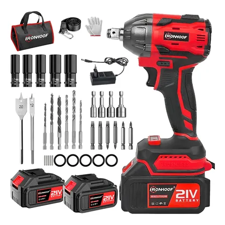 Chave de impacto brushless 21v na cor vermelha com duas baterias