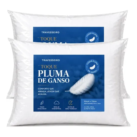 Kit 2 Travesseiros Fibra Siliconada 400 Fios 70x50 Macio Branco