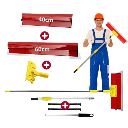 Kit 2 Espátulas de Aço Inoxidável 60cm e 40cm com Suporte Organizador e Cabo Extensor de 1,6m para Pintura e Acabamento