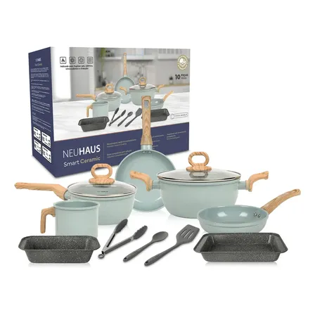 Jogo de Panelas 10 Peças Smart Ceramic Neuhaus com revestimento antiaderente e cabos de toque suave