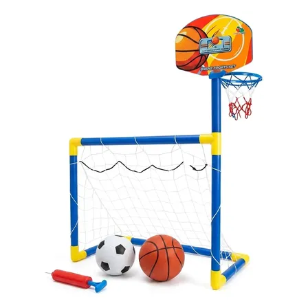 Mini Trave Futebol Infantil Golzinho Cesta Basquete Portatil Azul