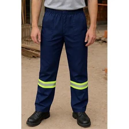 Calça De Trabalho Com Faixa Refletiva Cós Elástico Bolsos