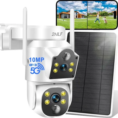 2nlf 10mp Câmera Solar De Segurança Wifi Duas Lentes Duas Telas Cor Branca 2.4G/5G