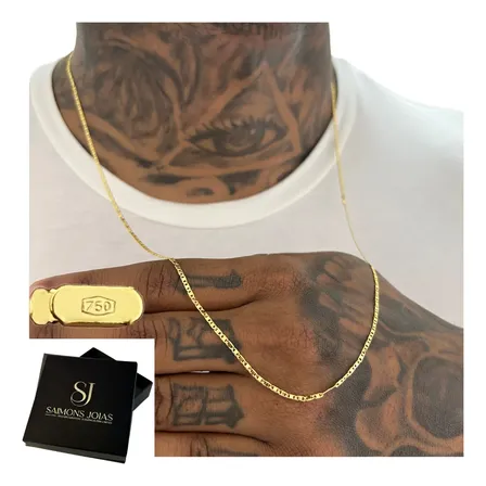 Corrente 2mm Masculina Banhada A Ouro 24k Não Desbota+brinde Corrente Masculina De 60cm Dourado