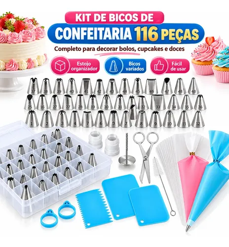 116 Pecas Kit De Bicos De Confeitaria Profissional Iniciante