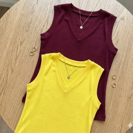 2 Blusas Regatas Feminina Estilosa Básica Elegante Confortáv Amarelo E Bordo Liso Gg
