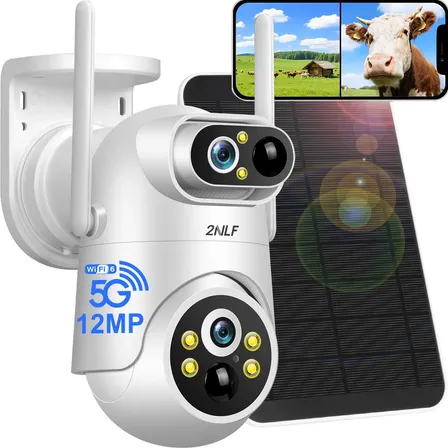 2NLF 12mp Câmera Solar De Segurança Wifi Duas Lentes Duas Telas Cor Branca 5G/2.4G 2 PIR