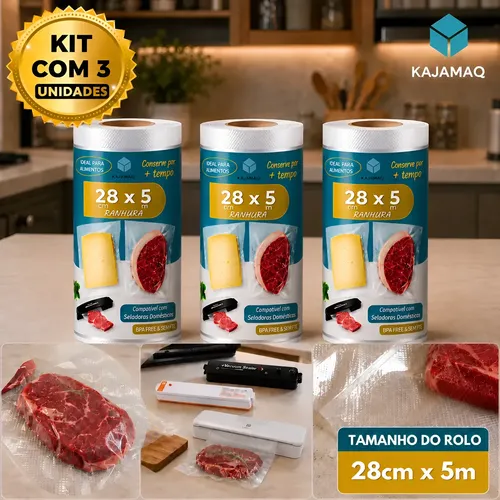 3 Rolo Ranhura A Vacuo 28cm Bobina Gofrada Saco Sous Vide 127/220v Transparente