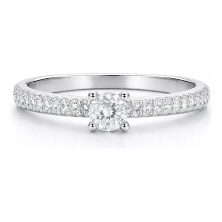 Anel Feminino Solitário Cravejado Cristal Prata 925 Zircônia
