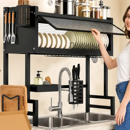 Escorredor de louça suspenso preto 65 cm em aço carbono
