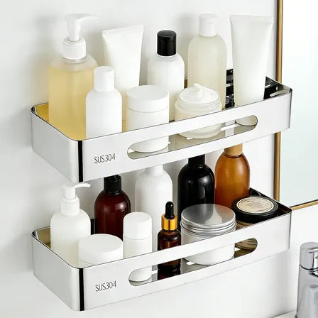 Kit com 2 suportes porta shampoo e sabonete em inox prateado