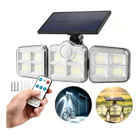 Luminária Solar Led 3 Cabeças 122 Leds Sensor De Movimento 1pcs