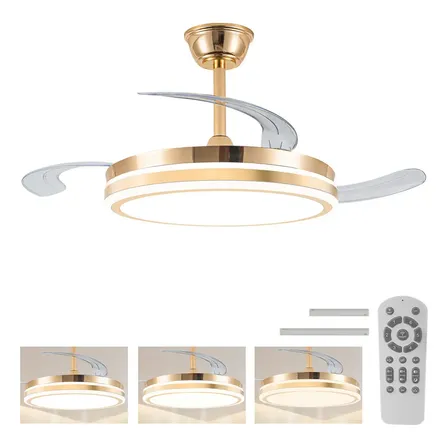 Ventilador De Teto Silencioso Com Controle Remoto Nepul Ouro 3 60hz Ouro Branco 1.067 M Plástico