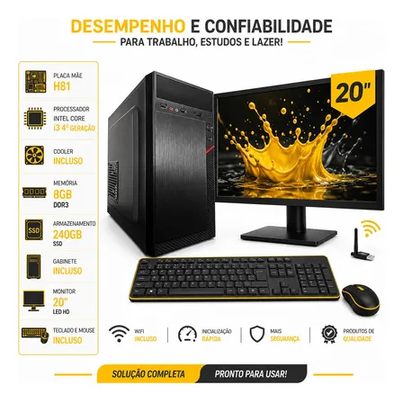 Pc Completo Intel Core I3 4 8gb Ssd 240gb Monitor Wifi 240 Gb 8 Gb Intel