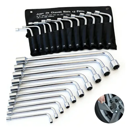 Kit Jogo De Chave Longa Biela Tipo L 12 Unidade 8mm A 19 Mm Prateado