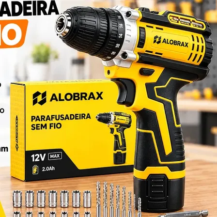 Furadeira Parafusadeira 12V com kit de acessórios